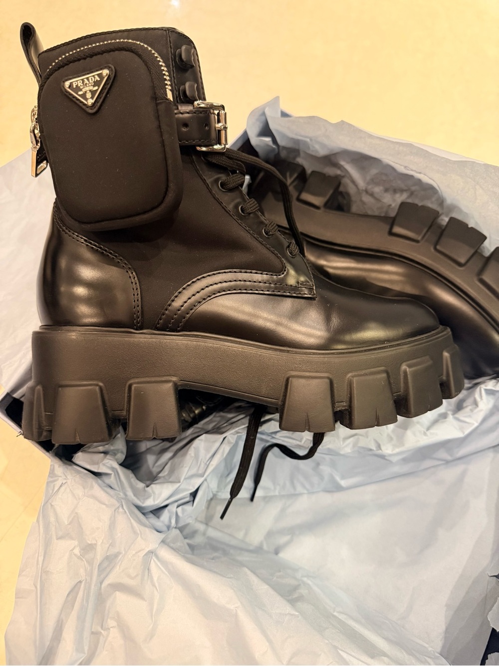Prada Leather Combat Boots Size 40 BRAND NEW - Picture 2 of 6
